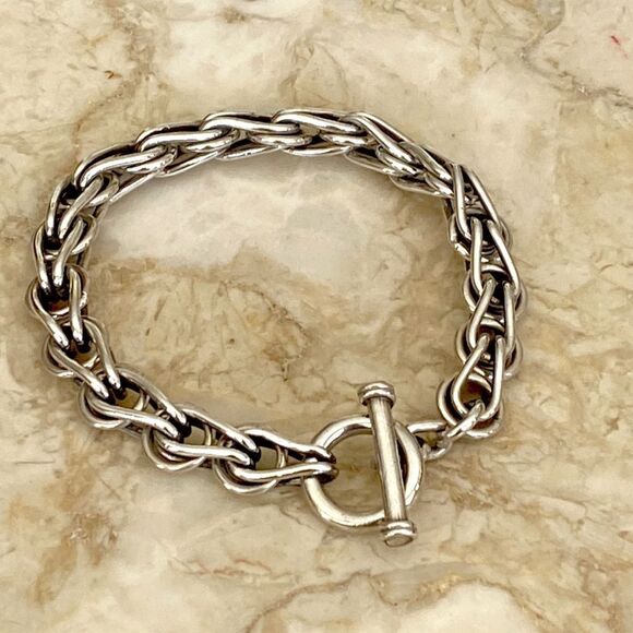 Heavy Solid 925 Sterling Silver Chunky Toggle Bracelet - Picture 3 of 11